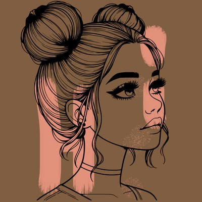 realistic girl with buns on the top of her head