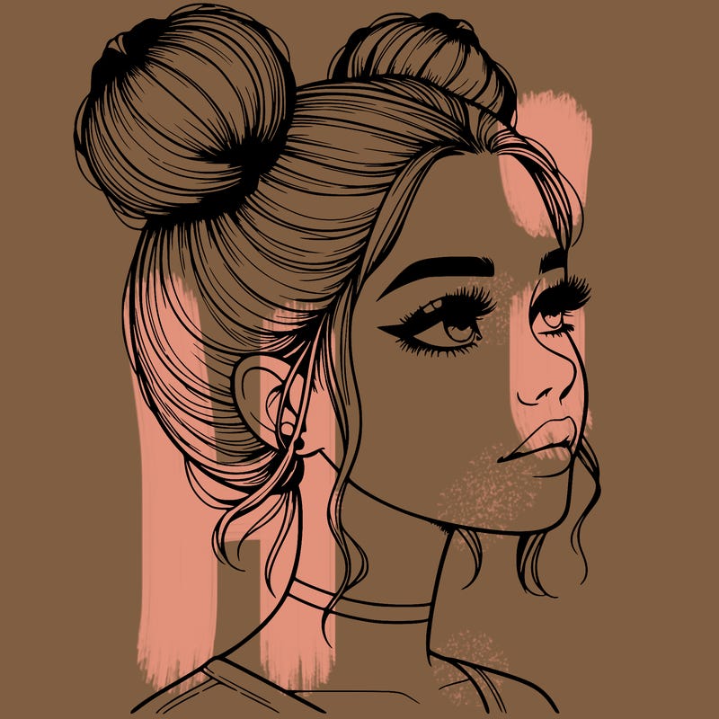realistic girl with buns on the top of her head