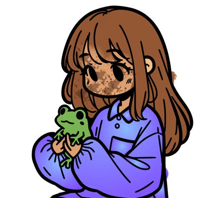 girl with long hair and a oversized shirt. and she is holding a frog