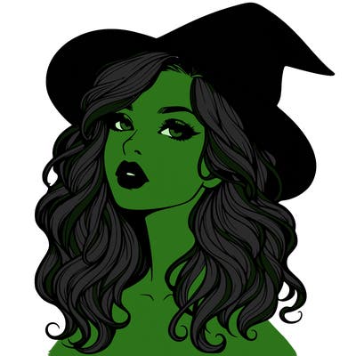 realistic witch girl with wavy hair and lips