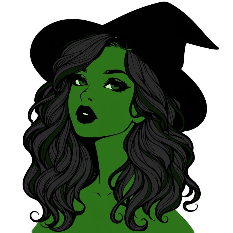 realistic witch girl with wavy hair and lips