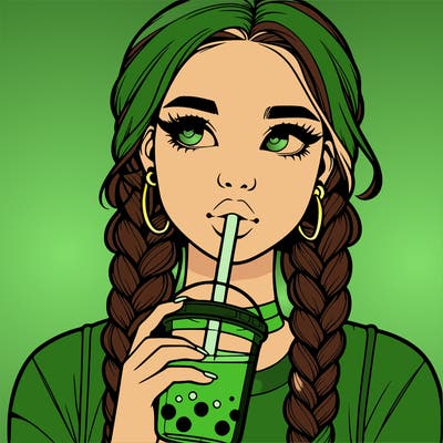 realistic girl with braided hair drinking boba