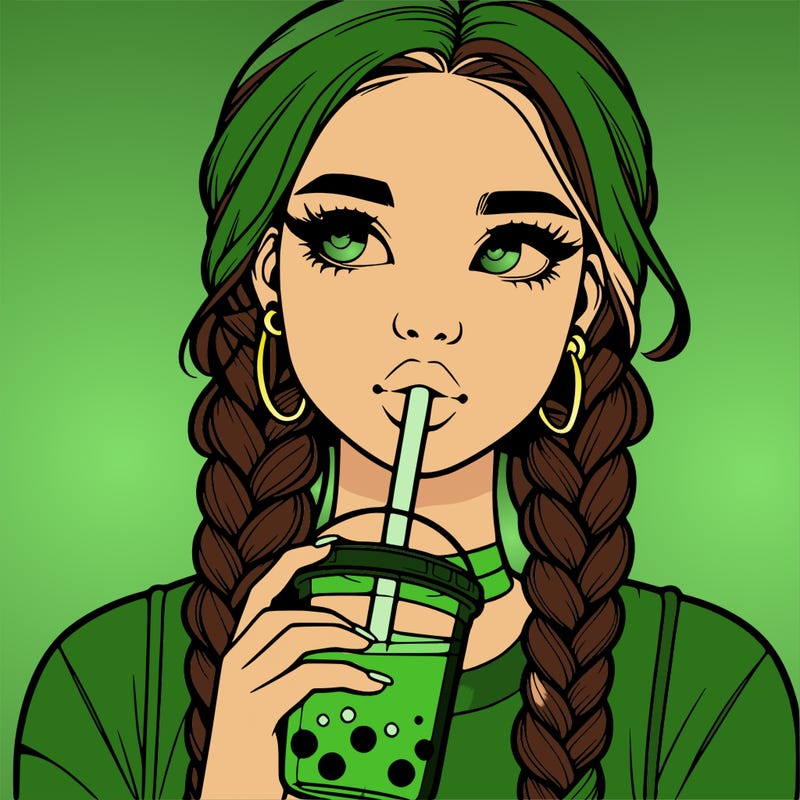 realistic girl with braided hair drinking boba