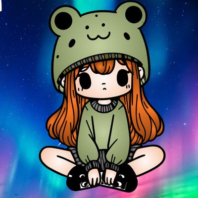 a girl wearing a frog hat and some frog socks