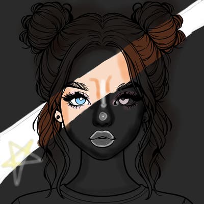 realistic girl with two buns in hair and lips