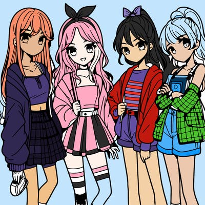teen manga girls group of 4