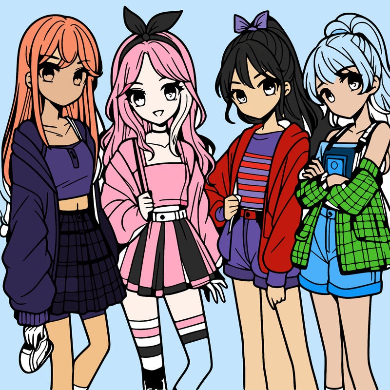 teen manga girls group of 4