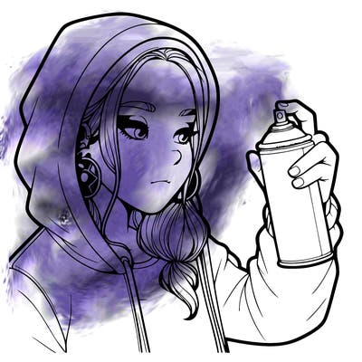 a realistic girl, spray painting