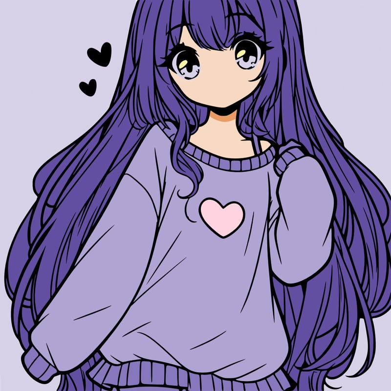 sweet cute anime girl with long hair in cute sweatshirt