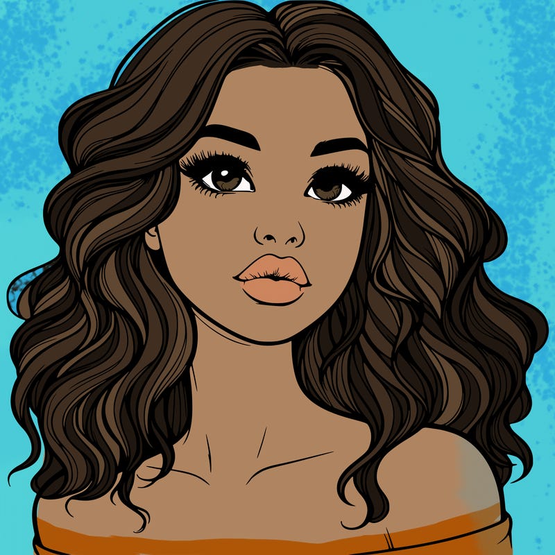 realistic girl with wavy hair and lips