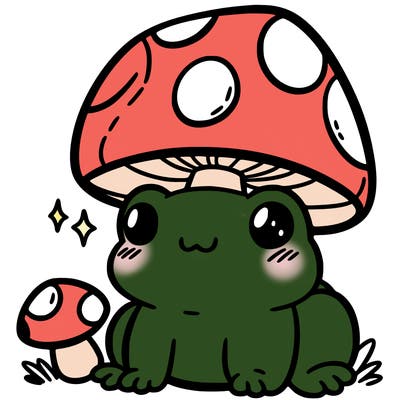 a cute frog with a mushroom hat