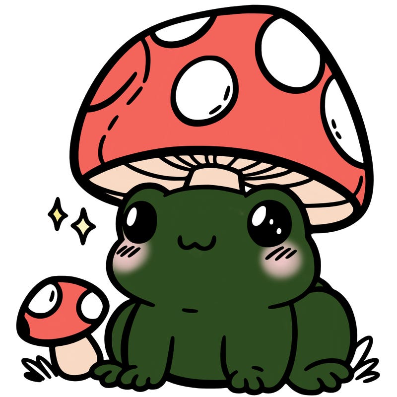 a cute frog with a mushroom hat