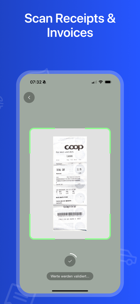 Easy Travel Expenses - Ein Smartphone, das die Easy Travel Expenses App verwendet, um einen physischen Beleg zur automatischen Spesenabrechnung zu scannen