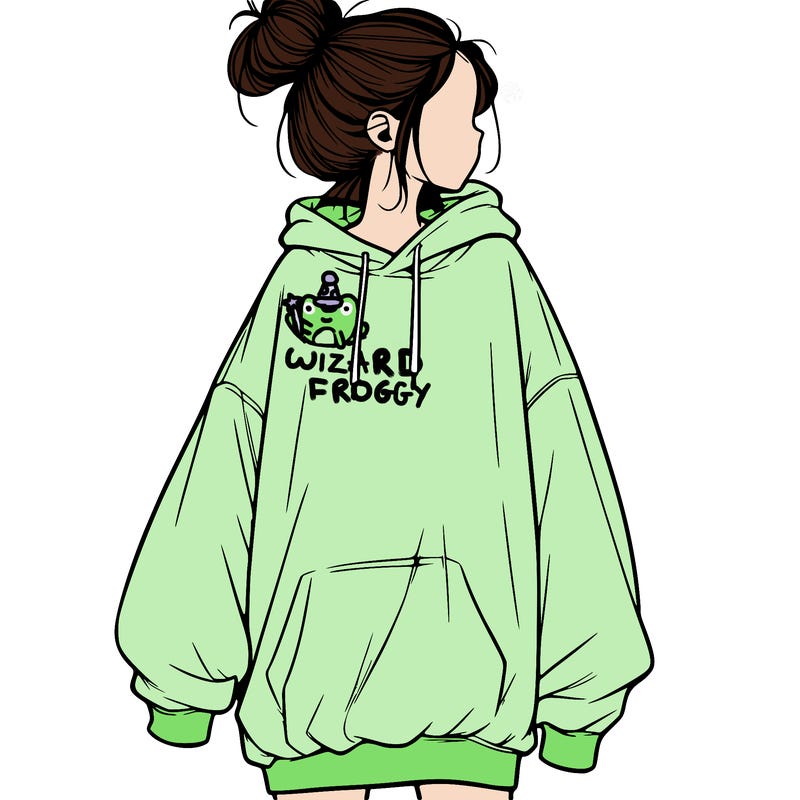 realistic girl with a oversized sweatshirt on and a bun