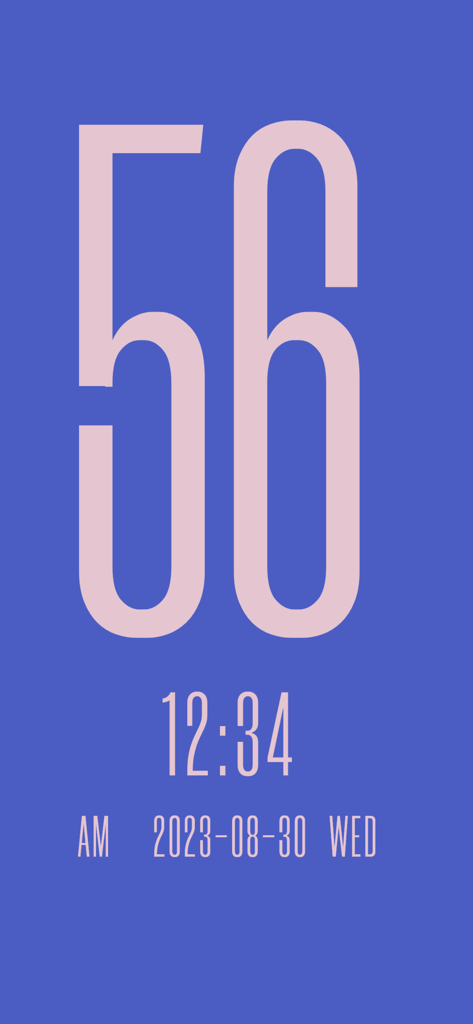 Clock Pocket:standby widget - Minimalist digital clock interface with blue background and pink text showing time and date