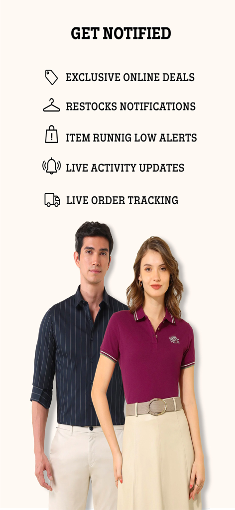 U.S. Polo Assn. - List of notification features in the U.S. Polo Assn. shopping app including deals and order tracking.