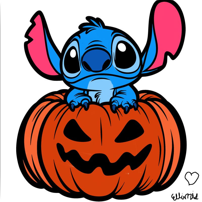 stitch inside a spooky pumpkin