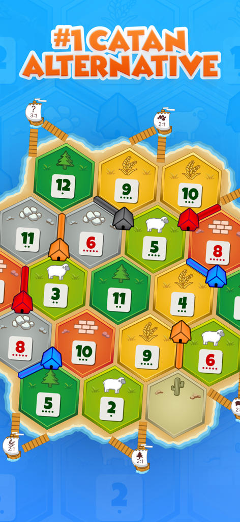 Colonist.io - 入植地のある六角形のマップを示すColonist.io戦略ボードゲームのゲームプレイ