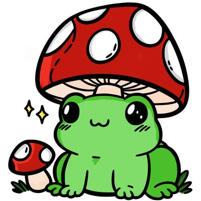 a cute frog with a mushroom hat