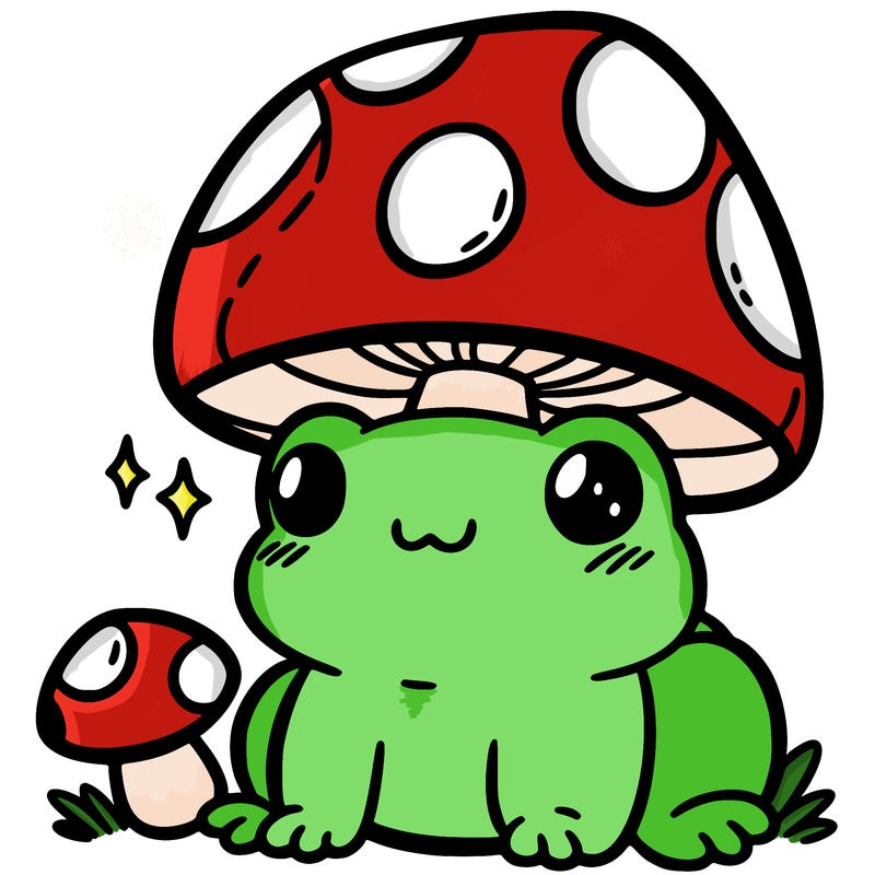 a cute frog with a mushroom hat