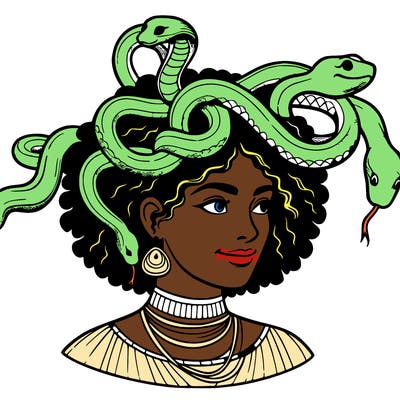 realistic woman snakes on head