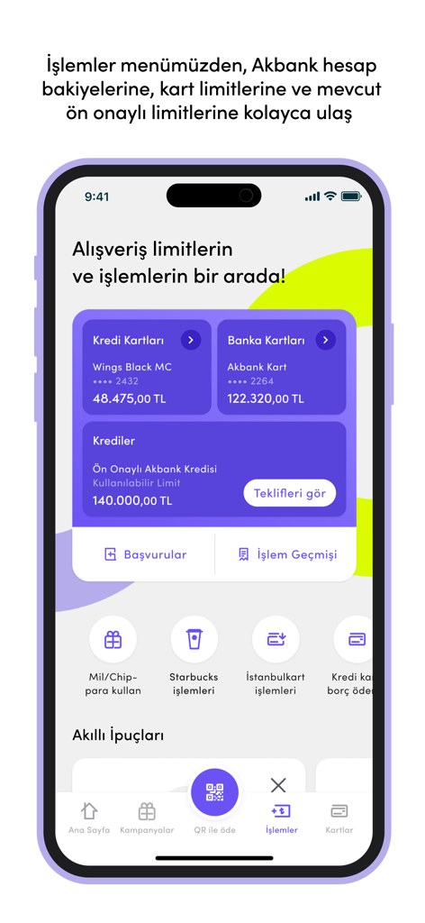 Juzdan - Interfaz de la aplicación móvil Juzdan mostrando límites de tarjetas de crédito y menú de operaciones financieras