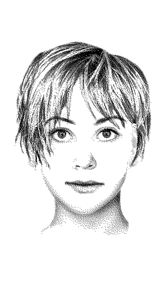 Black and white forensic police sketch of a woman's face