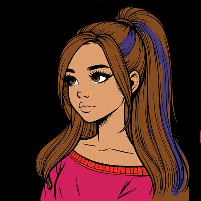 realistic girl with a high ponytail