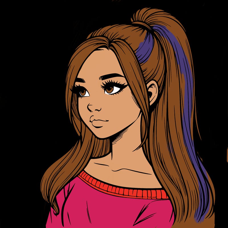 realistic girl with a high ponytail