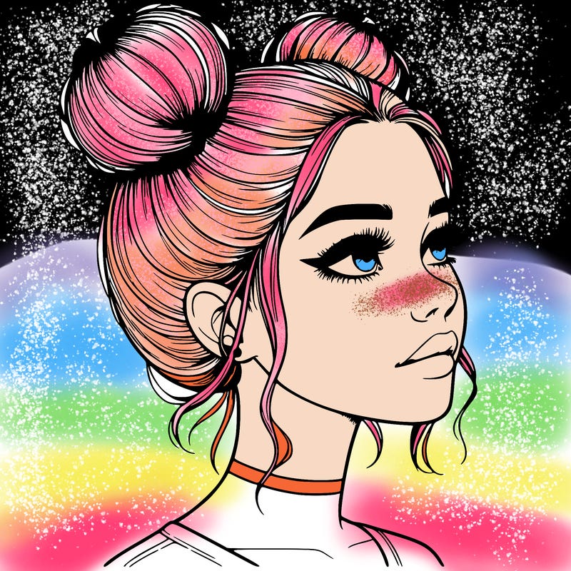 realistic girl with buns on the top of her head