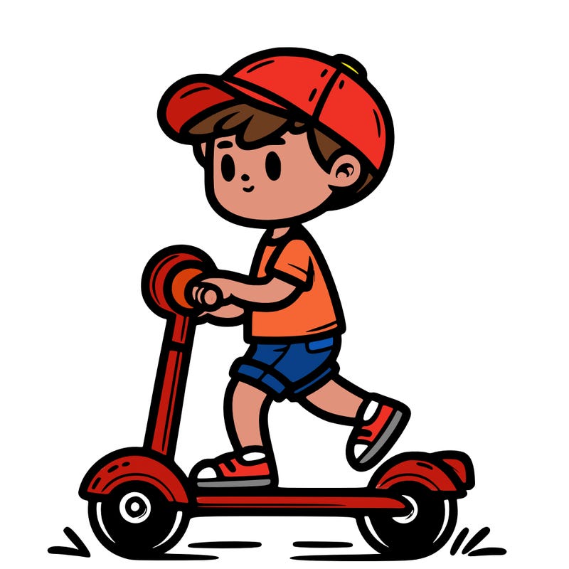 a kid riding a scooter