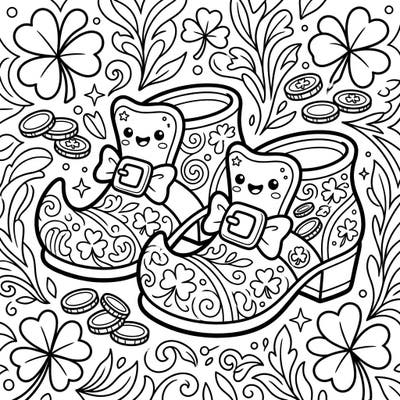 Get ready for St. Patrick's Day with these adorable leprechaun shoes, specially designed for toddlers. Featuring super thick lines and simple shapes, this coloring page is perfect for little hands to explore their creativity.