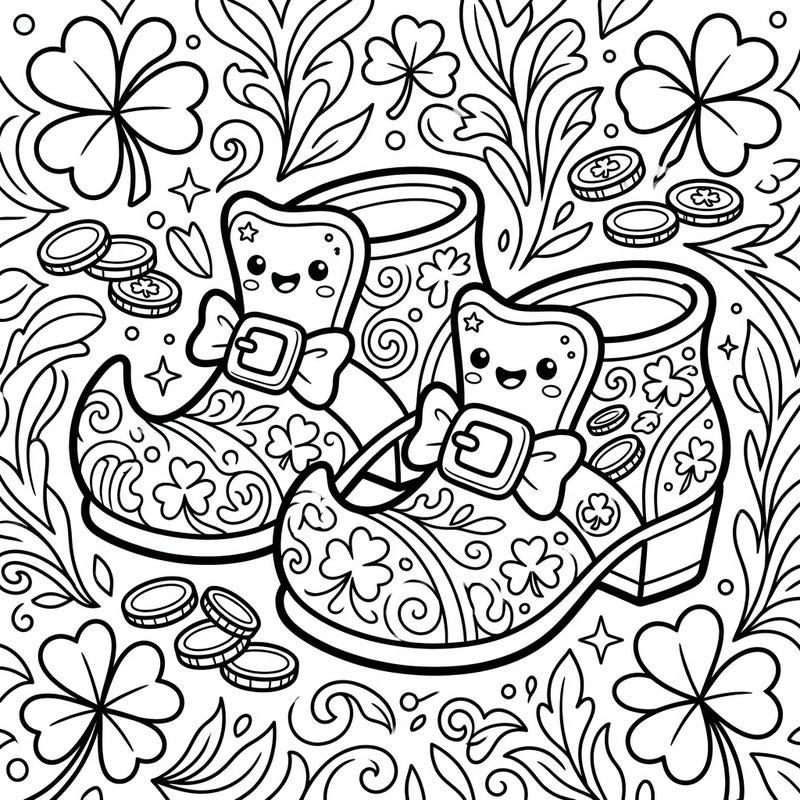 Get ready for St. Patrick's Day with these adorable leprechaun shoes, specially designed for toddlers. Featuring super thick lines and simple shapes, this coloring page is perfect for little hands to explore their creativity.
