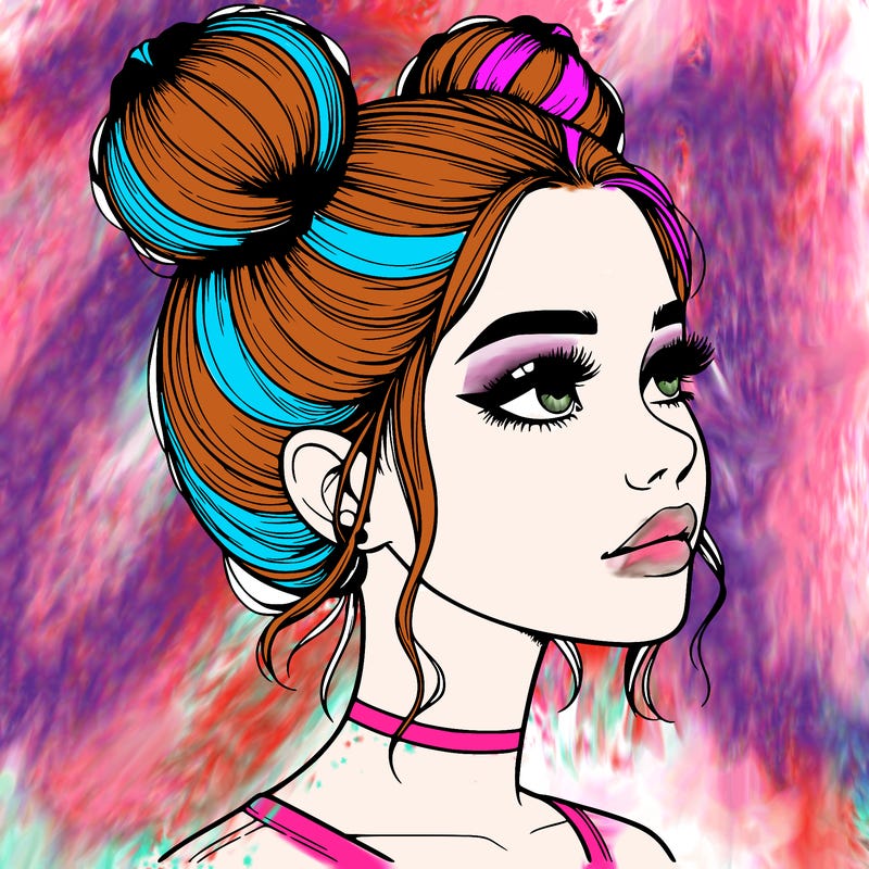 realistic girl with buns on the top of her head