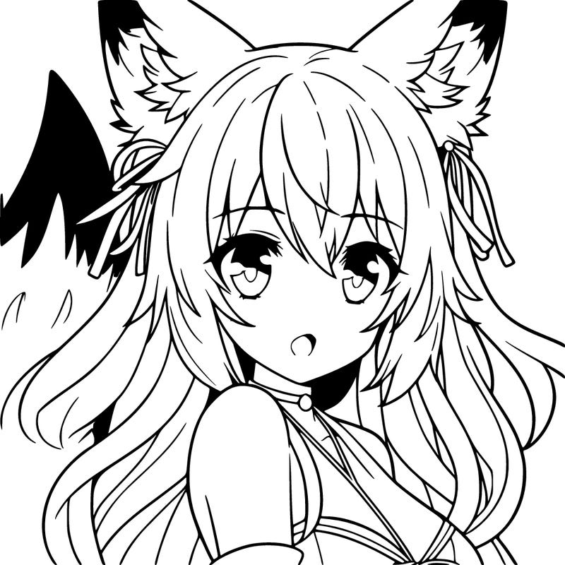 anime girl with wolf ears and tail