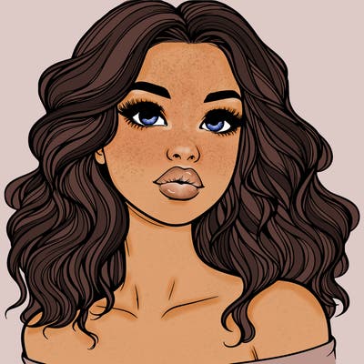 realistic girl with wavy hair and lips