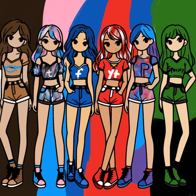 a group of girls wearing crop tops and shorts