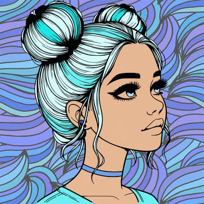 realistic girl with buns on the top of her head