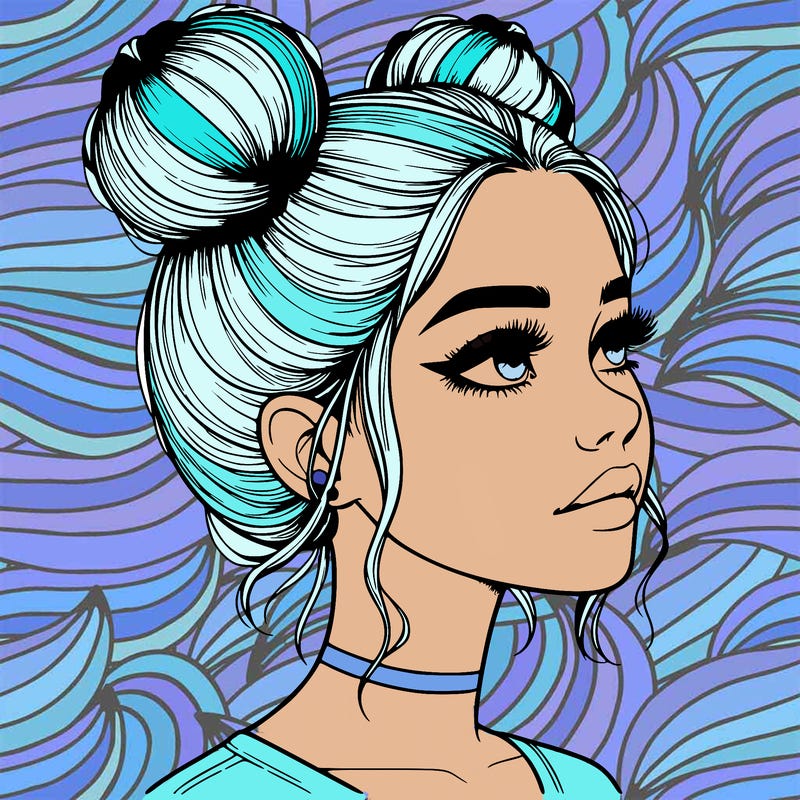 realistic girl with buns on the top of her head