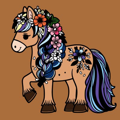 a horse with flowers braided into its mane