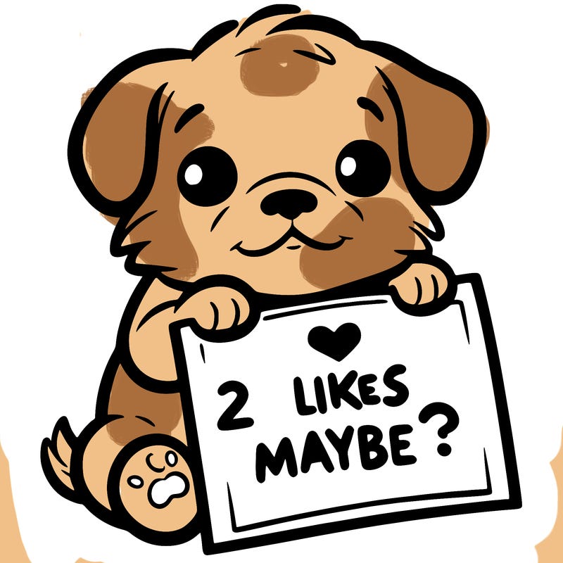 a puppy holding a sign that says 2 likes maybe?
