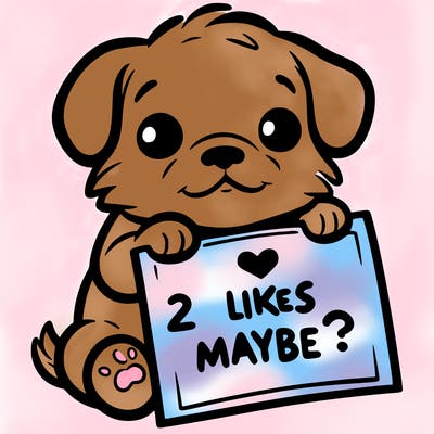 a puppy holding a sign that says 2 likes maybe?