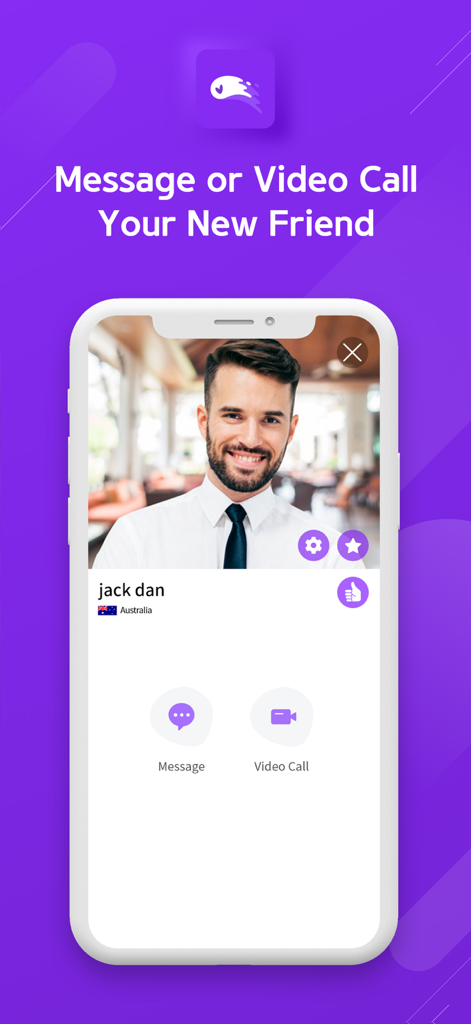 Guroja app interface showing a profile screen with message and video call buttons for a new friend.