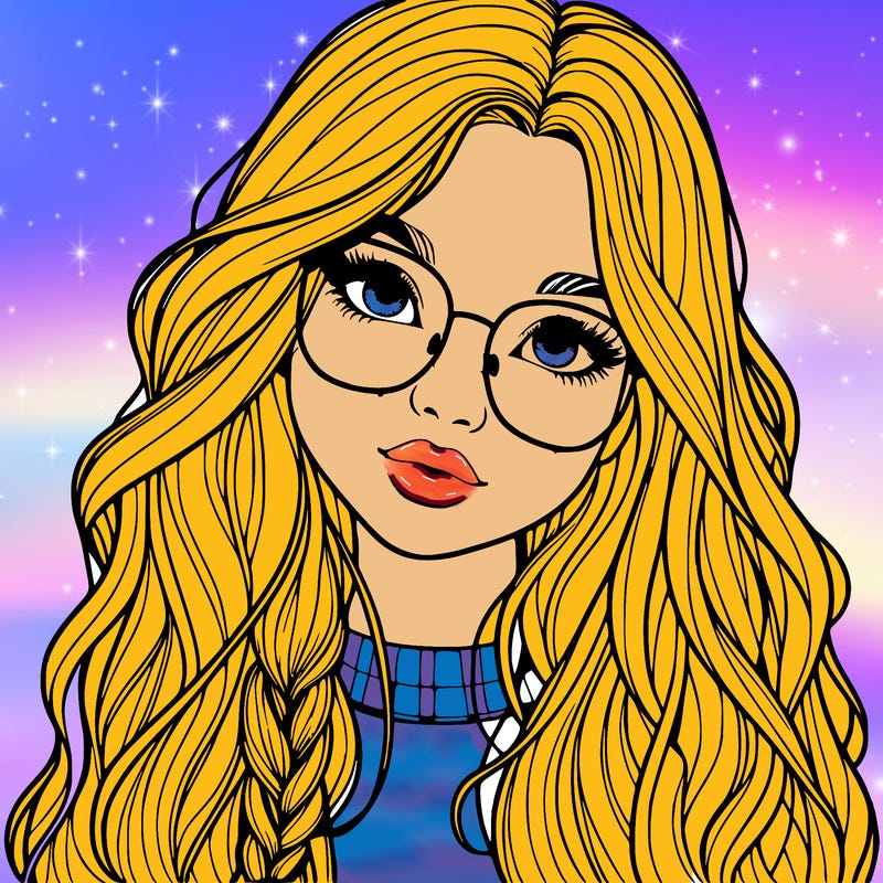 girl with long hair and freckles and glasses realistic