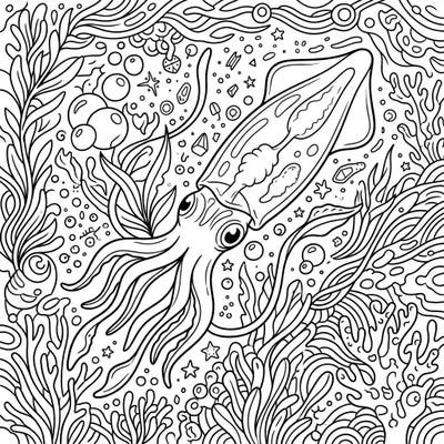 Immerse yourself in the enchanting world of the deep ocean with this captivating Glass Squid coloring page. Discover intricate marine life and mystical patterns awaiting your creative touch.