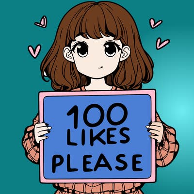 a girl holding a sign saying 100 likes please
