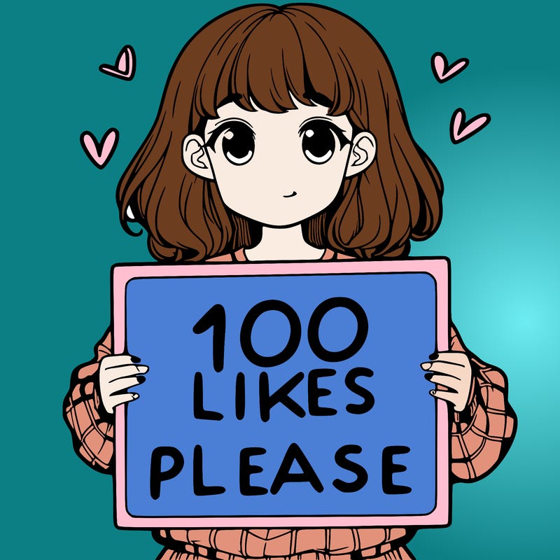 a girl holding a sign saying 100 likes please