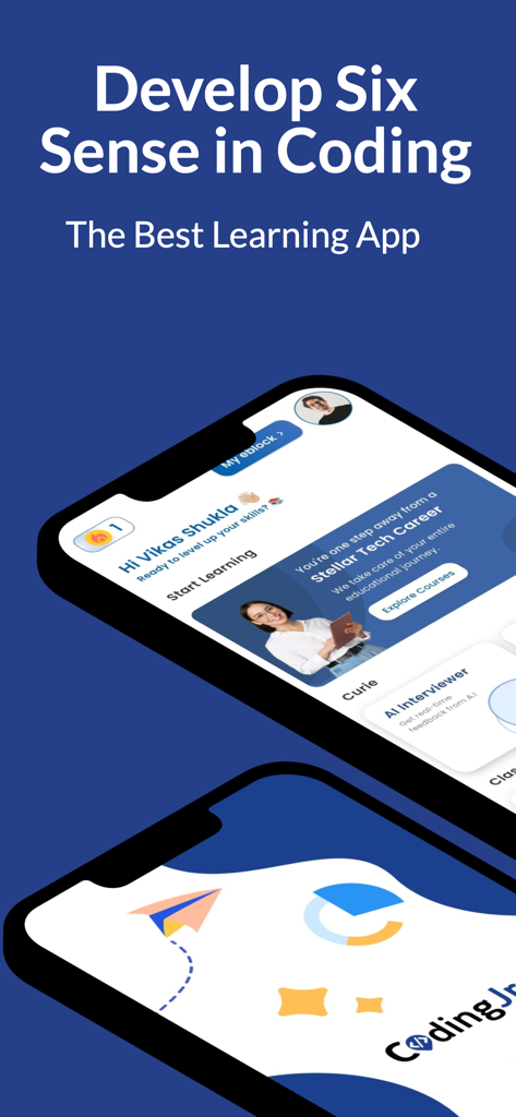 Coding Jr - Una vista móvil del panel de la aplicación Coding Jr que presenta varios cursos de codificación para niños