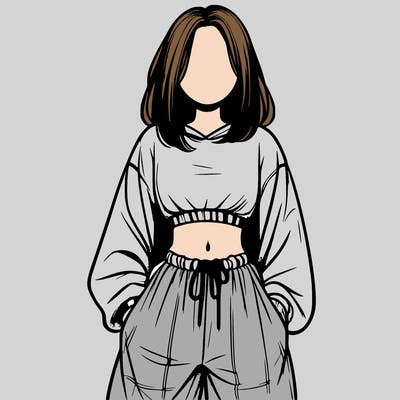 realistic girl faceless with baggy pants and a crop top
