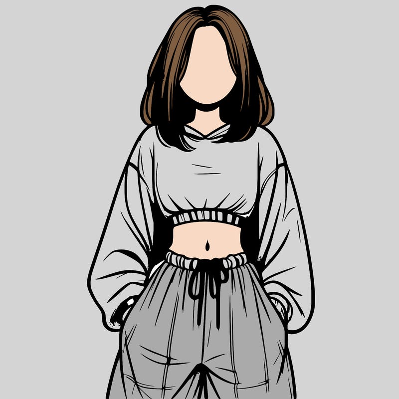realistic girl faceless with baggy pants and a crop top